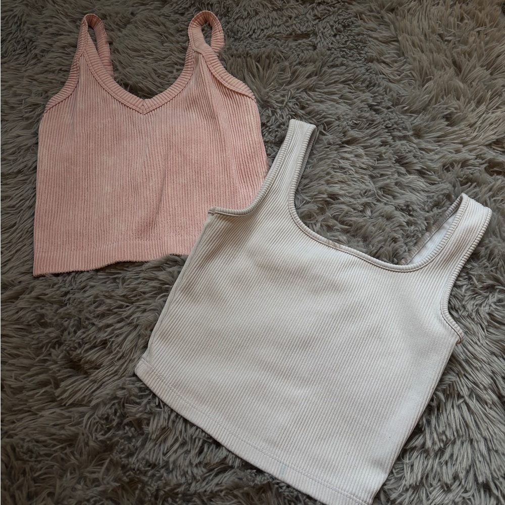 Ribbed Tank Tops - Soft Pink and Cream - XS